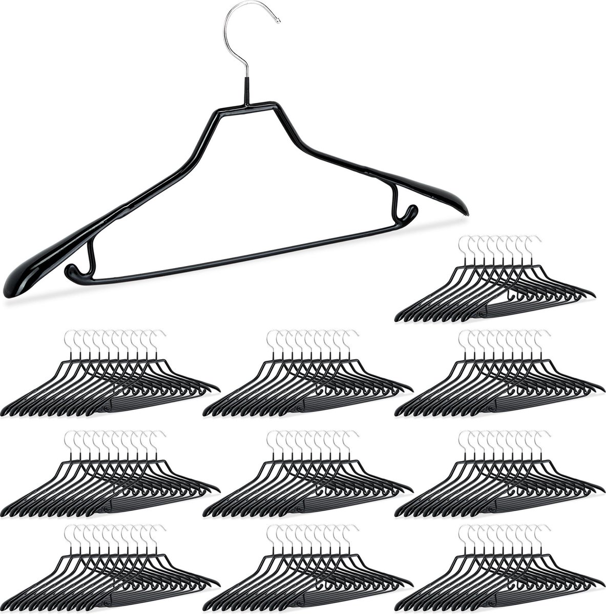 100x kledinghanger zwart - antislip - kostuumhanger - kleerhanger met broeklat