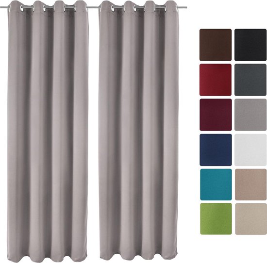 Beautissu Set van 2 Verduisterende Gordijnen met Plooiband Amelie BO - Blackout Gordijnen Kant en Klaar 140x245cm Grijs