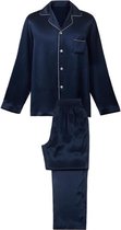 Heren zijden pyjama set (lange mouwen, lange broek), Marine blauw, M