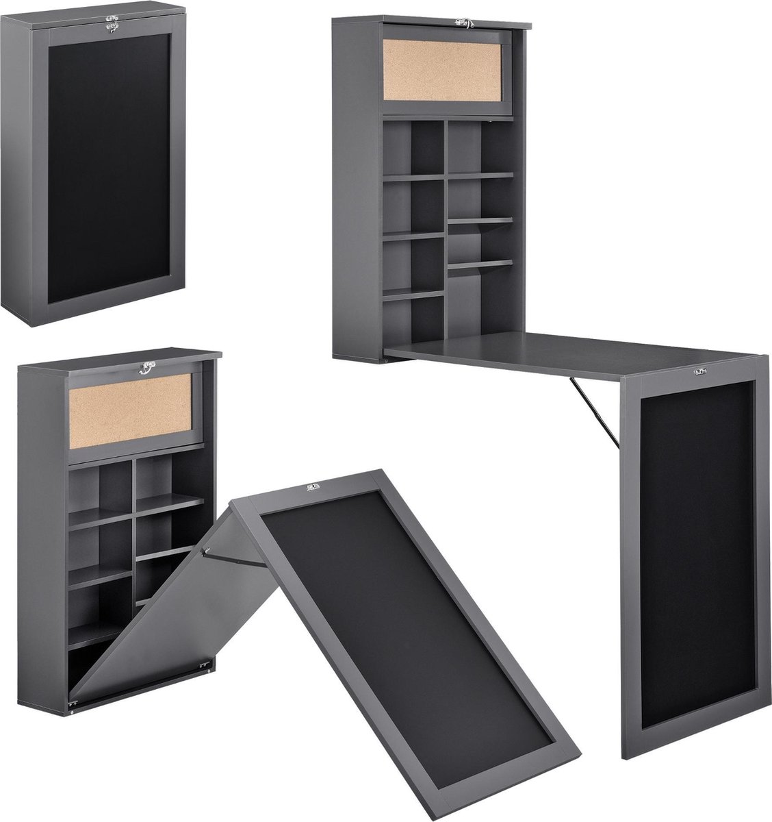 en.casa Klaptafel eettafel voor wandmontage met krijtbord donkergrijs