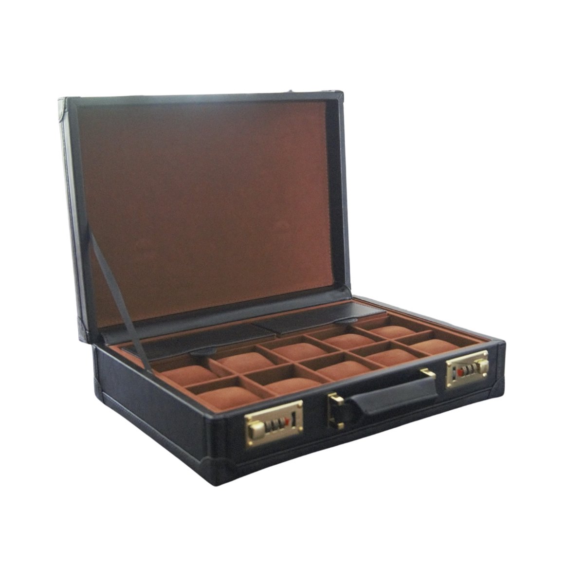 Hiram Lederen horlogekast, echt leer, zeshoek, horlogedoos voor 6 horloges, 6-sleuven, beschermende opbergkoffer, horloge-organizer voor mannen (koffiebruin