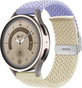 Mobigear Braided - Watch bandje geschikt voor Huawei Watch GT 2 (46mm) Bandje Nylon Klemsluiting - Wit / Paars