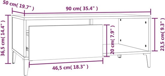 vidaXL Salontafel Style industriel - 90 x 50 x 36,5 cm - Zwart - Table