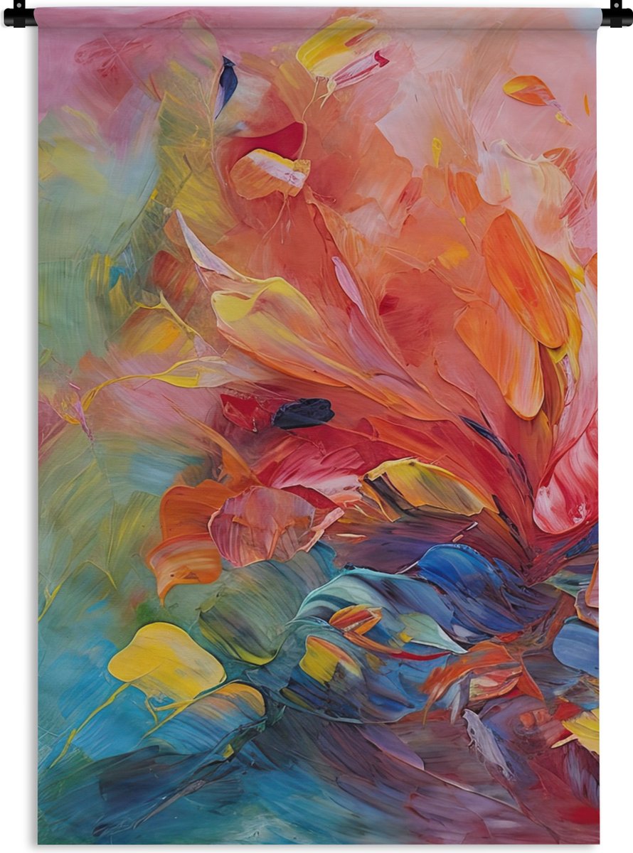 Wandkleed - Wanddoek - Olieverf - Kunst - Abstract - Kleurrijk - 60x90 cm - Wandtapijt