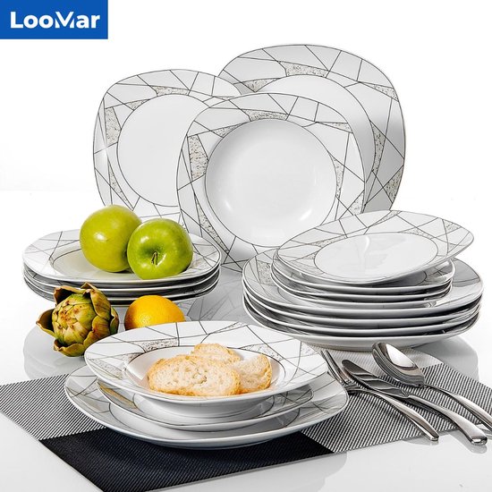 LooMar Service de table - 24 pièces - 6 personnes - Céramique - Luxe -  Service