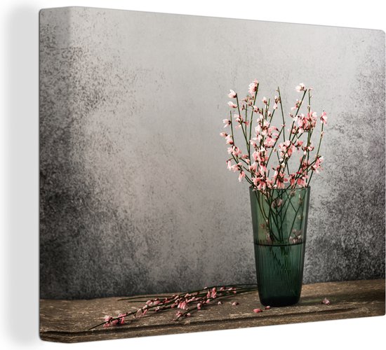 Canvas Schilderij Bloemen - Roze - Stilleven - 40x30 cm - Wanddecoratie