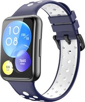 Siliconen bandje - geschikt voor Huawei Watch Fit 2 - donkerblauw-wit