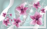 Fotobehang - Vlies Behang - Roze Bloemen - Kunst - 208 x 146 cm