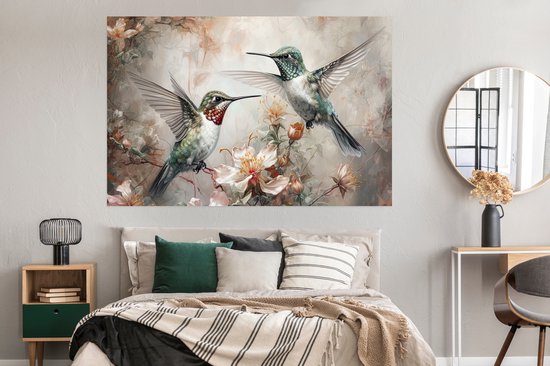 Poster Colibri - Vogels - Fleurs - Plantes - 180x120 cm XXL