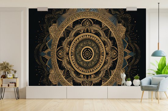 Behang - Fotobehang Mandala - Goud - Bohemian - Luxe - Breedte 525 cm x hoogte 350 cm