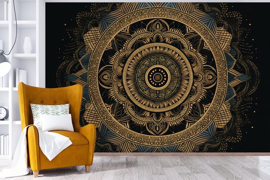 Behang - Fotobehang Mandala - Goud - Bohemian - Luxe - Breedte 525 cm x hoogte 350 cm