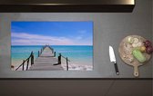 Inductieplaat Beschermer - Vlonder over Helderblauwe Zee - 80x52 cm - 2 mm Dik - Inductie Beschermer van Vinyl