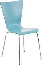 Bezoekersstoel Joleen - Eetkamerstoel - Lichtblauw - Houten Zitting - Chroom Poten - Zithoogte 45 cm - Stapelbaar - Makkelijk schoon te maken - Set van 1 - Modern