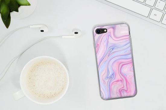 Convient pour coque iPhone SE 2022 - Imprimé marbre - Couleurs - Pastel - Coque de téléphone en Siliconen