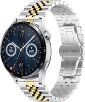 Stalen bandje - RVS - geschikt voor Huawei Watch GT / GT Runner / GT2 46 mm / GT 2E / GT 3 46 mm / GT 3 Pro 46 mm / GT 4 46 mm / Watch 3 / Watch 3 Pro / Watch 4 / Watch 4 Pro - zilver-goud