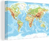 Canvas Wereldkaart - 180x120 - Wanddecoratie Wereldkaart - Atlas - Topografie