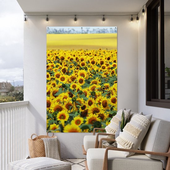 Tuinposter - Bloemen - Zonnebloemen - Tuindecoratie - Bloemenveld - 120x180 cm - Tuinschilderij - Tuindoek