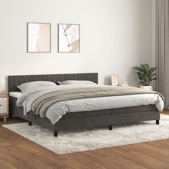 vidaXL-Boxspring-met-matras-fluweel-donkergrijs-200x200-cm