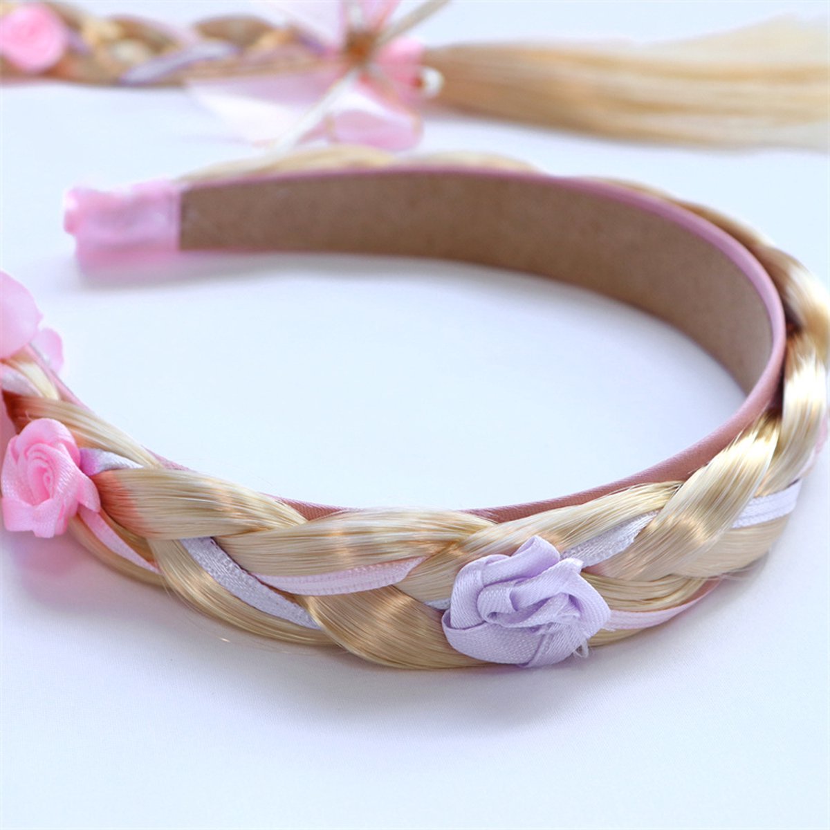 Joya Kids® Lange Blonde Vlecht | Prinses Haarband | Speelgoed Meisjes | Haar | Prinsessen Verkleedkleding | Carnavalskleding Meisjes | Lila — afbeelding 4