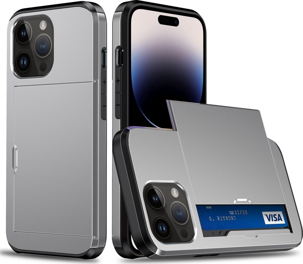 Mobigear Card Telefoonhoesje geschikt voor Apple iPhone 15 Pro Max Hoesje Hardcase Backcover Shockproof met Pasjeshouder - Grijs