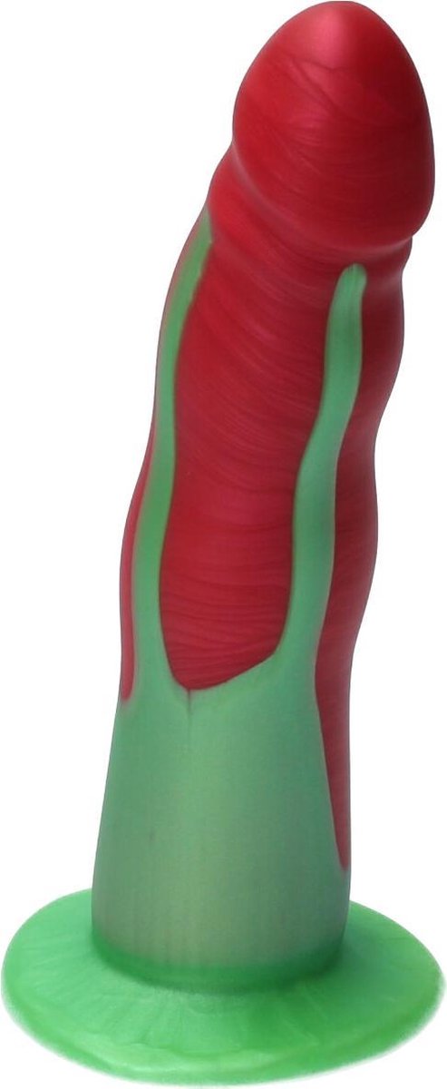 Goedkoopste Ylva & Dite - Anteros - Realistische Siliconen dildo met zuignap - Voor mannen, vrouwen of samen - Handgemaakt in Holland - Perzik Rood Metallic / Appel Groen Metallic