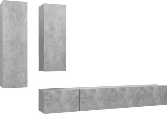vidaXL - 4-delige - Tv-meubelset - bewerkt - hout - betongrijs