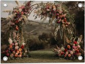Tuinposter – Romantische Bloemenboog Midden in het Landschap - 40x30 cm Foto op Tuinposter (wanddecoratie voor buiten en binnen)