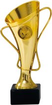 Luxe trofee/prijs beker met oren in sierlijke vorm - goud - kunststof - 20 x 10 cm