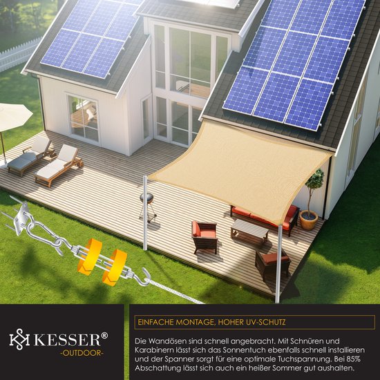 Voile d'ombrage KESSER® | voile d'ombrage auvent protection contre le vent | Tissu PEHD | hydrofuge et résistant au vent | 5 voies point de croix robuste et stable ombre jardin balcon terrasse