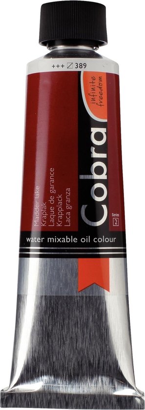 Tube en aluminium de peinture à l'huile Cobra Artist miscible à l'eau, 150 ml, avec étiquette rouge et argent, couleur 389 Kraplak.