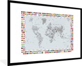 Affiche avec cadre Wereldkaart - Drapeau - Zwart - Wit - 90x60 cm