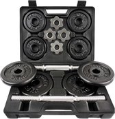 Bol.com ScSPORTS® 20 kg Halterset - Dumbbell Set met koffer - korte halterstangen - Gietijzer - Gewichten aanbieding