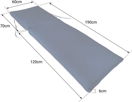 LTSRLL Ligstoelkussen, 170 x 48 cm, zacht en antislip, voor tuin, terras, schommelstoel, dik kussen met veters