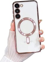 Hoesje Geschikt Voor Samsung Galaxy S23 Plus hoesje Magnetisch Met Lens beschermer Transparant / Rose Goud – Magneet hoesje