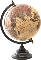 HAES DECO - Decoratieve Wereldbol met bruin metalen voet - formaat 22x33cm - kleuren Beige / Bruin / Oranje - Vintage Wereldbol, Globe, Aarbol