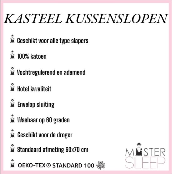 Kasteel - Kussenslopen - 60x70 cm - Grijs - 100% Katoen - Set Van 2 Stuks - Kasteel
