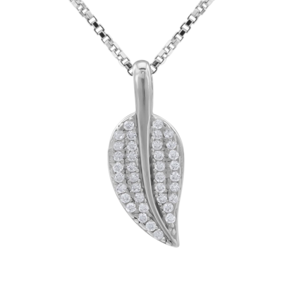 Zilveren ketting dames | Zilveren ketting met hanger, blad met kristallen