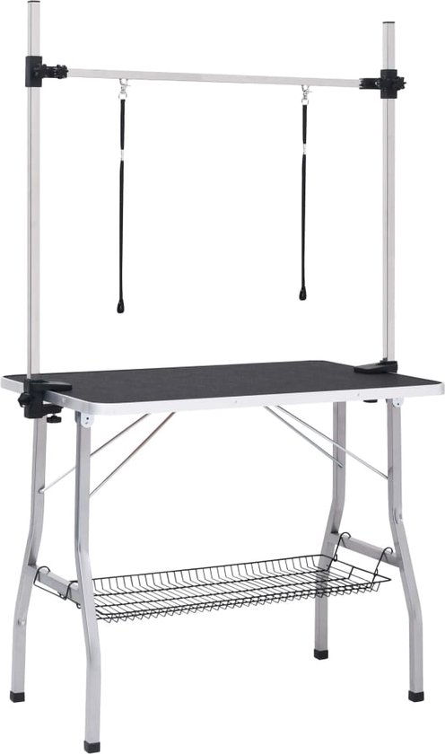 vidaXL - Hondentrimtafel - verstelbaar - met - 2 - lussen - en - opbergschap