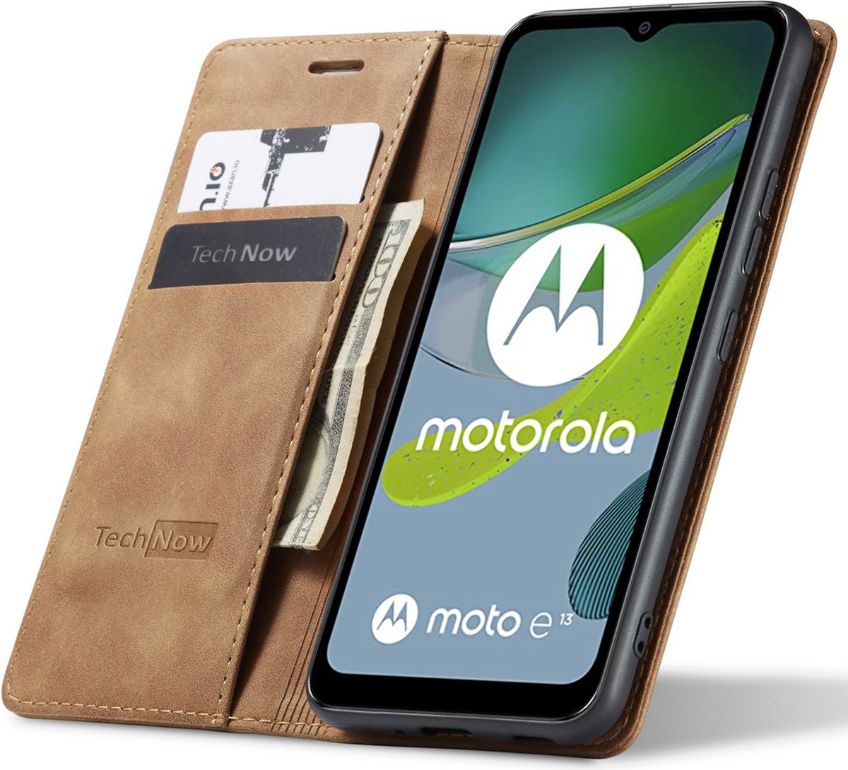 Hoesje geschikt voor Motorola Moto E13 - Book Case Leer Slimline Bruin