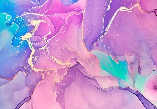 Papier peint photo Intissé - Papier Peint Intissé - Marbre Violet et Rose - 254 x 184 cm