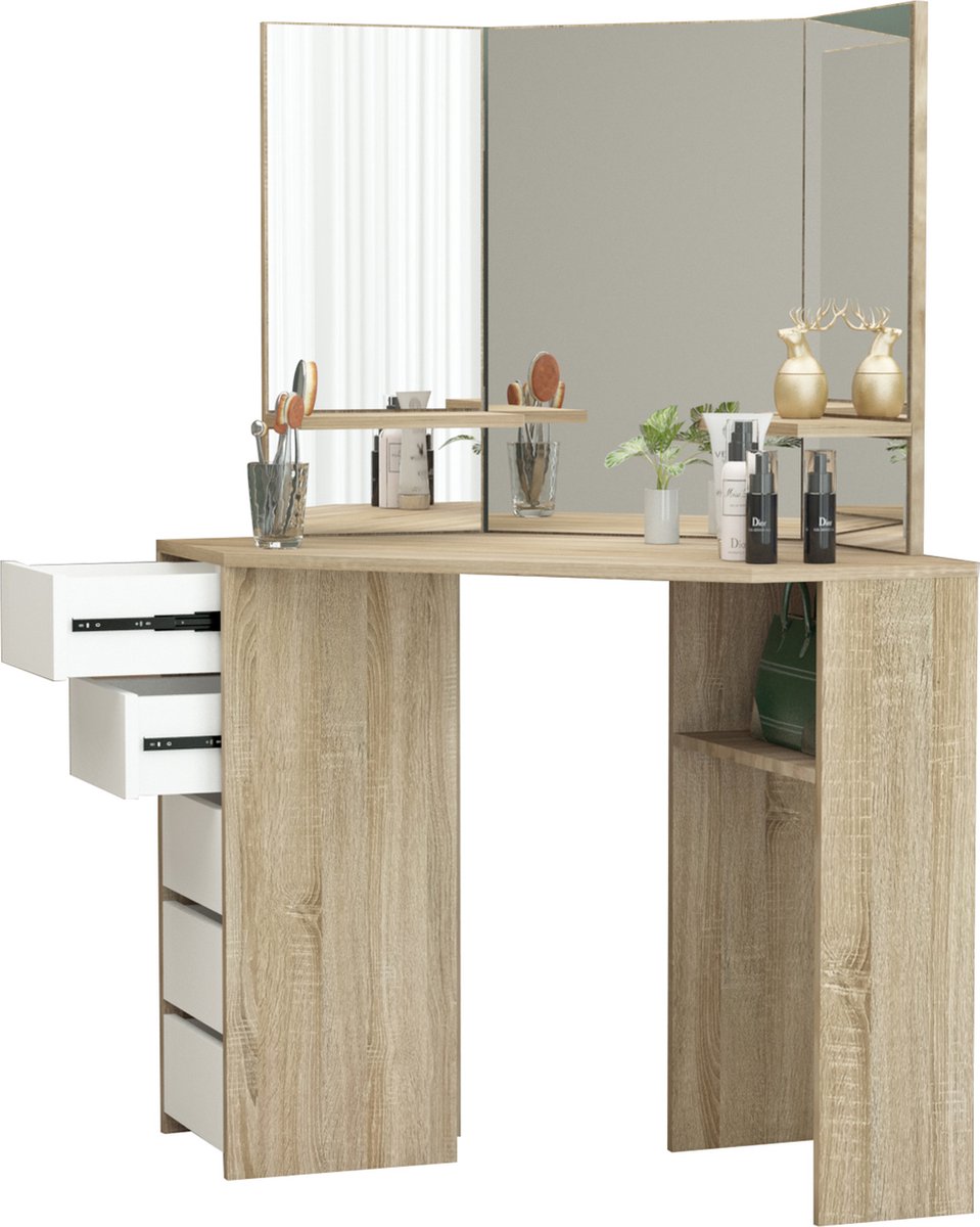 Coiffeuse Avec Éclairage LED Coiffeuse Avec Miroir Coiffeuse Moderne Bois  90x135x40 Cm