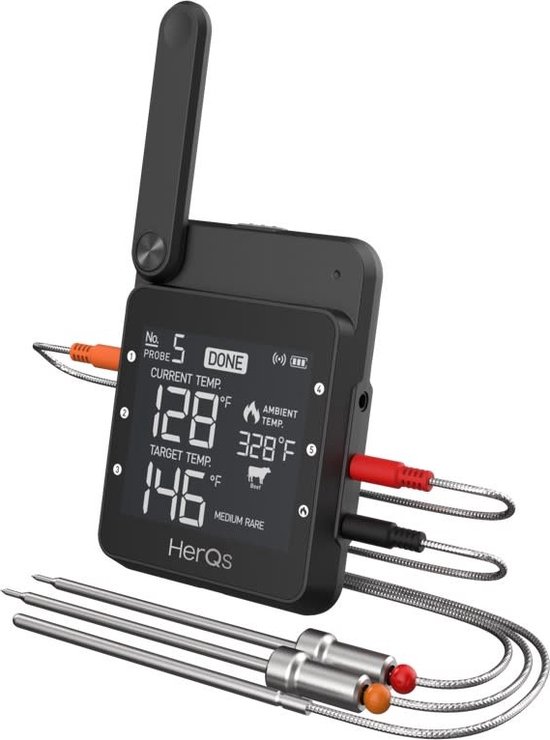 herQs – Professional – BBQ thermometer – Vleesthermometer – bbq thermometer – Draadloze barbecue thermometer met App – WiFi – Bluetooth – maximaal 6 sondes
