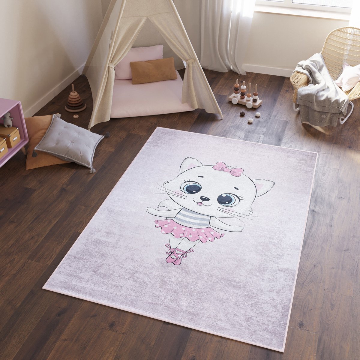 Tapiso Emma Vloerkleed Kinderkamer Roze Meisjes Babykamer Kinderen Speelmat- 120x170 Roze 2
