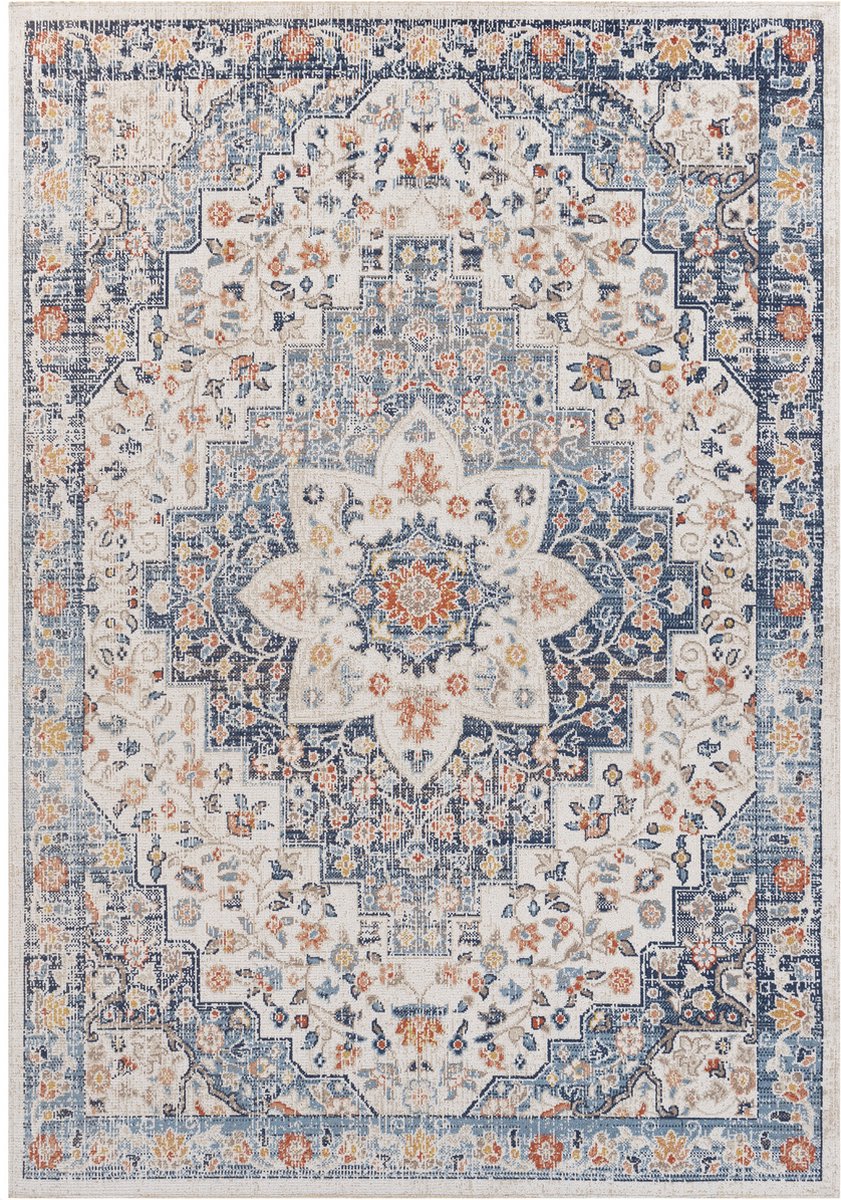 SURYA - SELMA - Stijlvol vintage tapijt - Blauw/beige - Geschikt voor buiten