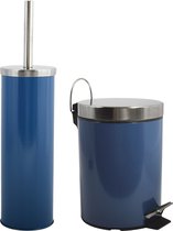 MSV Brosse WC dans support 35 cm/poubelle à pédale 3L set Moods - Plastique/Métal - bleu