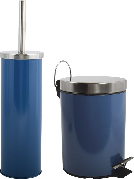 MSV Toiletborstel in houder 35 cm/pedaalemmer 3L set Moods - Kunststof/Metaal - blauw