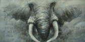 Olieverfschilderij - Grijze olifant - Zilverkleurige lijst - 123,5 cm breed