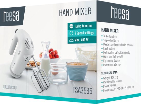 Teesa TSA3536 - Handmixer, 400 Watt, wit van Teesa — afbeelding 3