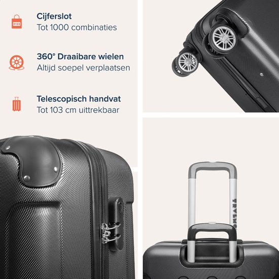 TRVLMORE Handbagage Koffer - 38L - Cijferslot - Lichtgewicht - Trolley - 54x36x20cm - Past binnen 55x40x20 cm - Zwart