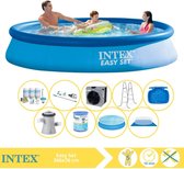 Intex Easy Set Zwembad - Opblaaszwembad - 366x76 cm - Inclusief Solarzeil, Onderhoudspakket, Zwembadpomp, Filter, Grondzeil, Stofzuiger, Trap, Voetenbad en Warmtepomp CP